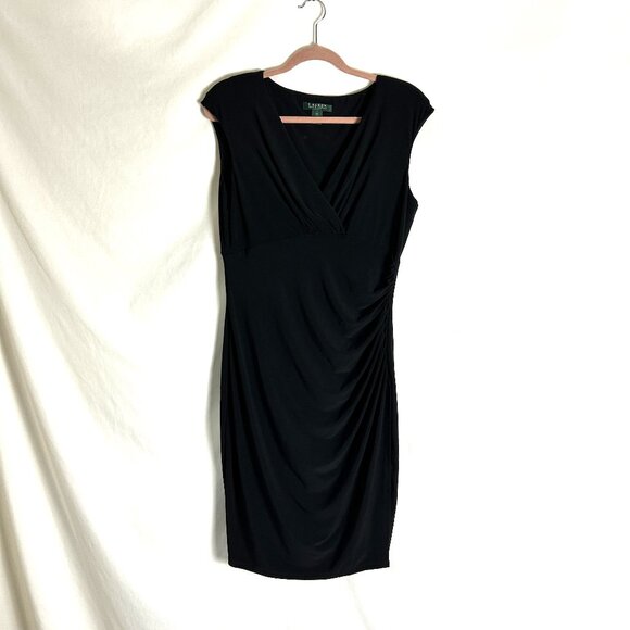 Lauren Ralph Lauren Dresses & Skirts - Lauren Ralph Lauren Drape Front Knit Dress 12 Black LBD